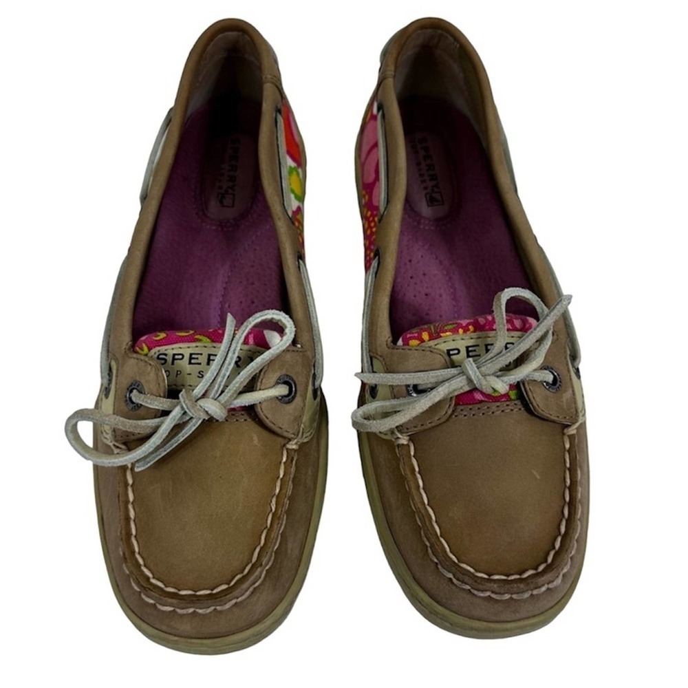 Sperry Top-Sliders Tan Pink Floral Women’s Size 7M